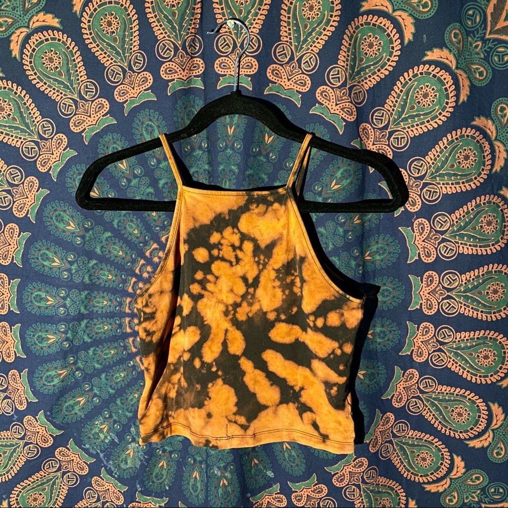 High-Neck Bleach-Dye Cropped Tank